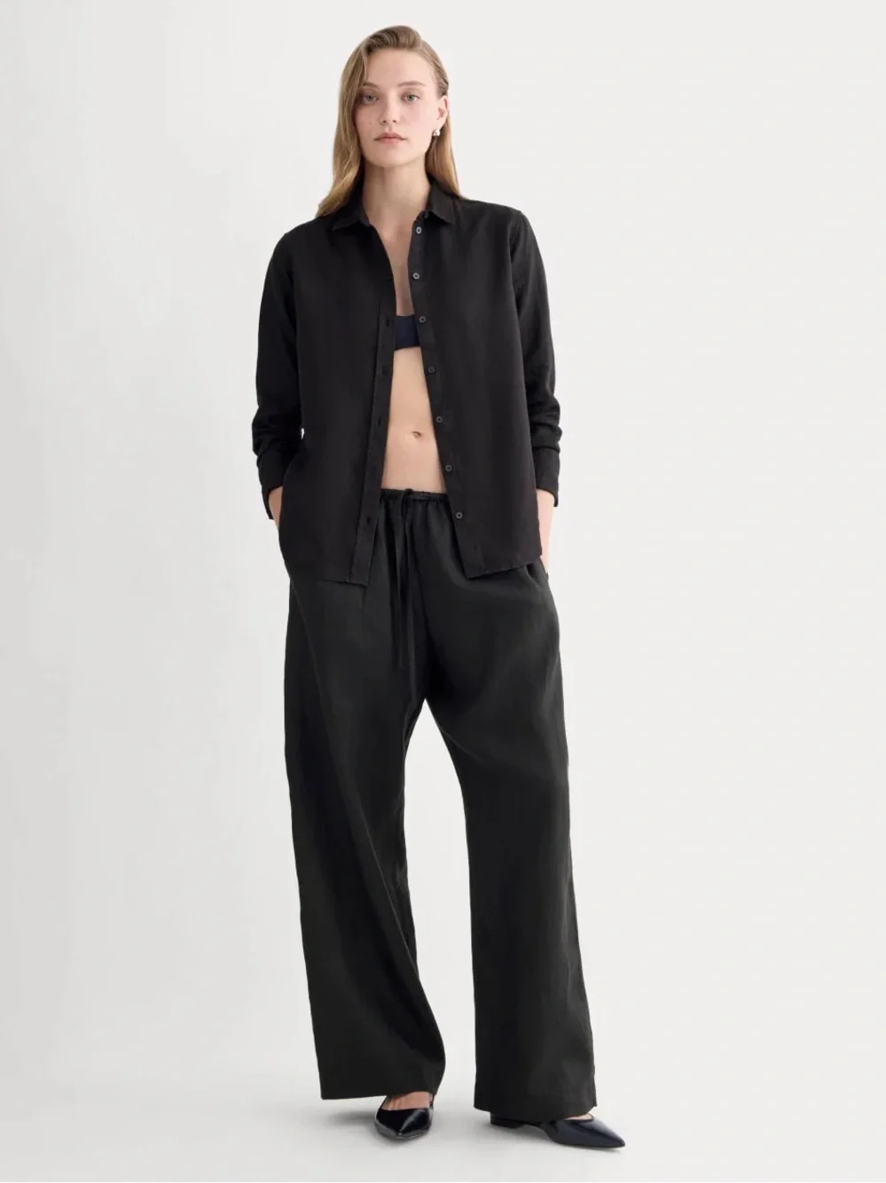 Everlane The Drawstring Pant in Linen Black Size S NWT Wide Leg Pull On